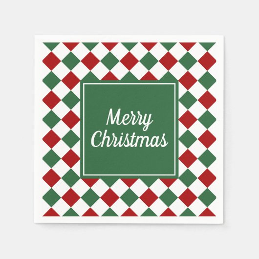 フェスティバルグリーンチェックメリークリスマス スタンダードカクテルナプキン (正面)