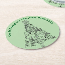 フェスティバルグリーンツリークリスマスパーティー ラウンドペーパーコースター