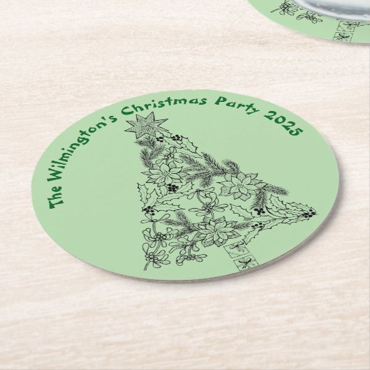 フェスティバルグリーンツリークリスマスパーティー ラウンドペーパーコースター (アングル)