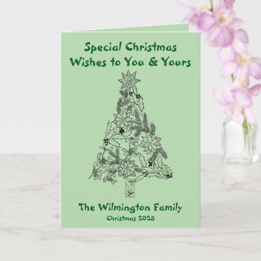 フェスティバルグリーンツリーファミリークリスマスフォールディング カード (蘭)