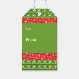 フェスティバルグリーントナカイと雪片 ギフトタグ