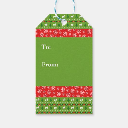 フェスティバルグリーントナカイと雪片 ギフトタグ (正面)