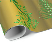 フェスティバルグリーントリミングオン金ゴールドクリスマス ラッピングペーパー (ロールコーナー)