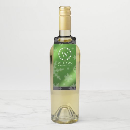 フェスティバルグリーンフォイル雪片モノグラム名ボトル ボトルネックタグ (ボトル)