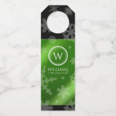 フェスティバルグリーンフォイル雪片モノグラム名ボトル ボトルネックタグ (裏面)