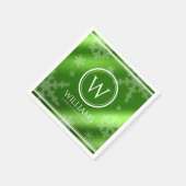 フェスティバルグリーンフォイル雪片モノグラム名 スタンダードカクテルナプキン (角)