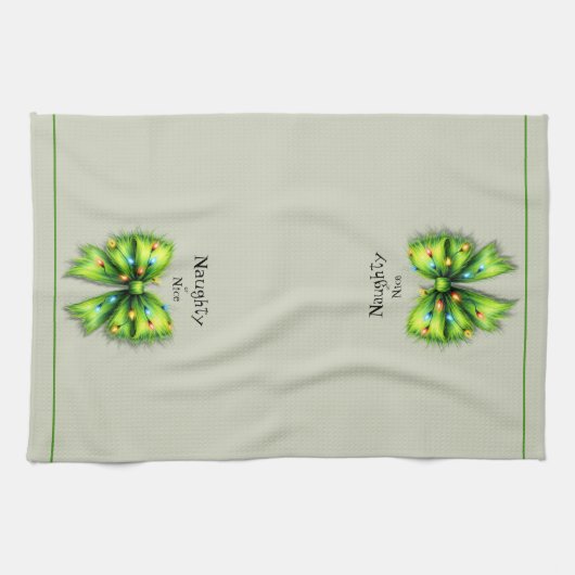 フェスティバルグリーンフューリーボウライトいけなまたはニース キッチンタオル (横)