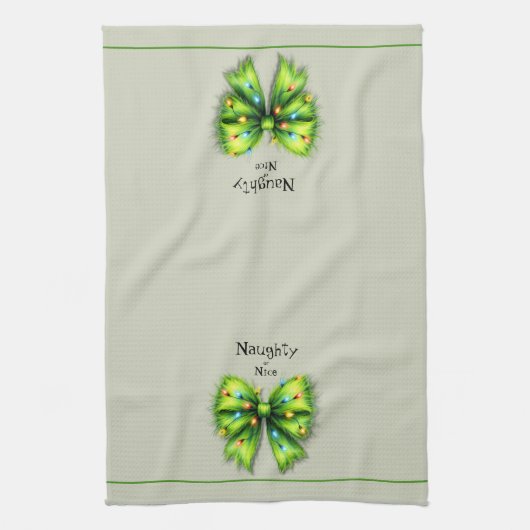 フェスティバルグリーンフューリーボウライトいけなまたはニース キッチンタオル (縦)