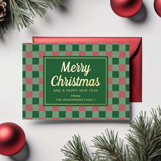フェスティバルグリーンプレイドクリスマス金ゴールド 箔シーズンカード