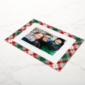フェスティバルグリーンプレイドパターンフォトメリークリスマス 箔シーズンカード (回転した状態)