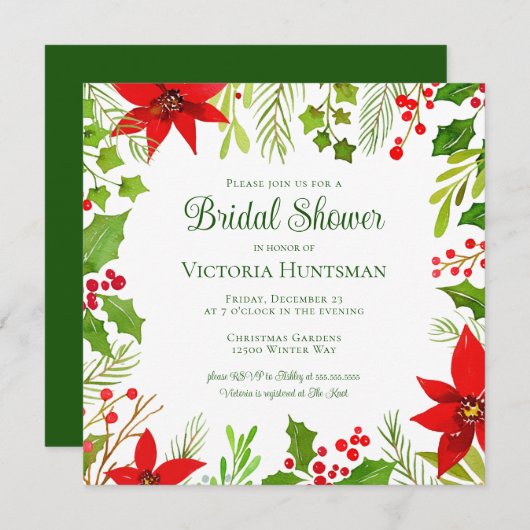 フェスティバルグリーンホリデーボタニカルブライダルシャワー 招待状 (正面/裏面)