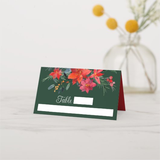 フェスティバルグリーンホリデーポインセティシアクリスマス結婚ズ プレイスカード (正面)