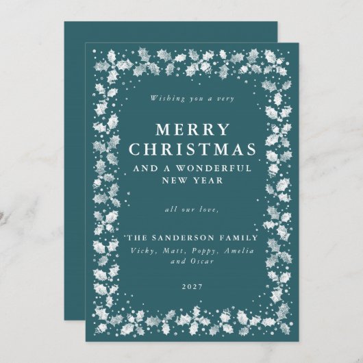 フェスティバルグリーンホリー+ベリーフ縁どラット非写真 シーズンカード (正面/裏面)