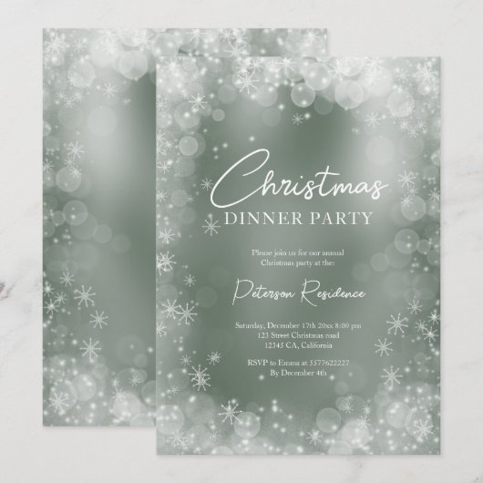 フェスティバルグリーンホワイトスノーエレガントス 招待状 (正面/裏面)