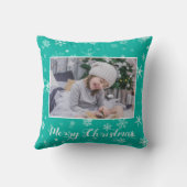 フェスティバルグリーンホワイトスノーフレーククリスマス2写真 クッション (裏面)