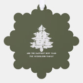 フェスティバルグリーンホワイトスノーメリークリスマスフォト オーナメントカード (裏面)