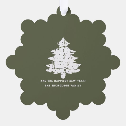 フェスティバルグリーンホワイトスノーメリークリスマスフォト オーナメントカード (裏面)