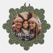 フェスティバルグリーンホワイトスノーメリークリスマスフォト オーナメントカード (正面)