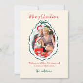 フェスティバルグリーンボウフレームフォトクリスマス シーズンカード (正面)