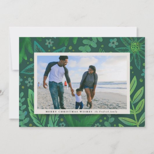 フェスティバルグリーンボタニカルクリスマスフォトクリスマス シーズンカード (正面)