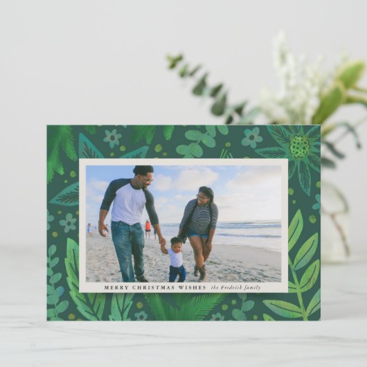 フェスティバルグリーンボタニカルクリスマスフォトクリスマス シーズンカード (スタンド正面)
