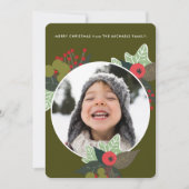 フェスティバルグリーンボタニカルサークル写真クリスマス シーズンカード (正面)