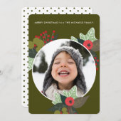 フェスティバルグリーンボタニカルサークル写真クリスマス シーズンカード (正面/裏面)