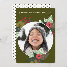 フェスティバルグリーンボタニカルサークル写真クリスマス シーズンカード
