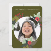 フェスティバルグリーンボタニカルサークル写真クリスマス シーズンカード (正面)