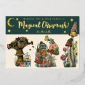 フェスティバルグリーンマジカルマッシュルームメリークリスマス 箔シーズンカード (正面)