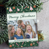 フェスティバルグリーンメリークリスマスパターン写真 シーズンカード