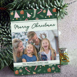 フェスティバルグリーンメリークリスマスパターン写真 シーズンカード