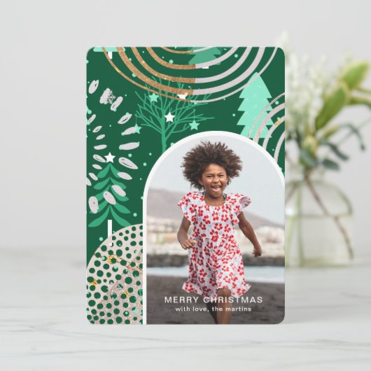 フェスティバルグリーンメリークリスマスフォトとメッセージ シーズンカード (スタンド正面)