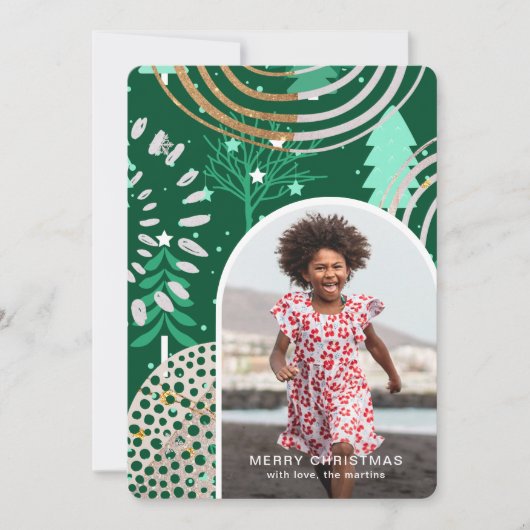 フェスティバルグリーンメリークリスマスフォトとメッセージ シーズンカード (正面)