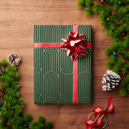 フェスティバルグリーンモダンアールデコ金ゴールドパターン102 ラッピングペーパー