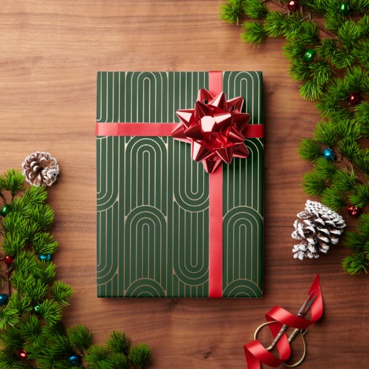 フェスティバルグリーンモダンアールデコ金ゴールドパターン102 ラッピングペーパー (クリスマスギフト)