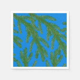 フェスティバルグリーンモミの枝と小枝ブルー スタンダードカクテルナプキン