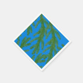 フェスティバルグリーンモミの枝と小枝ブルー スタンダードカクテルナプキン (角)