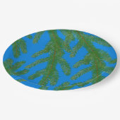 フェスティバルグリーンモミの枝と小枝ブルー ペーパープレート (アングル)