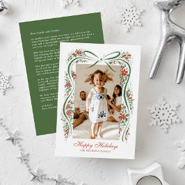 フェスティバルグリーンリボンとポインセチアと緑 シーズンカード