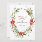 フェスティバルグリーンリーエレガントウォーターカラーホリデーパーティー 招待状 (正面)