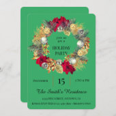 フェスティバルグリーンリースホリデーパーティキュートエレガント 招待状 (正面/裏面)