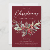 フェスティバルグリーンリーフブルガンディーレッドクリスマスパーティー 招待状 (正面)