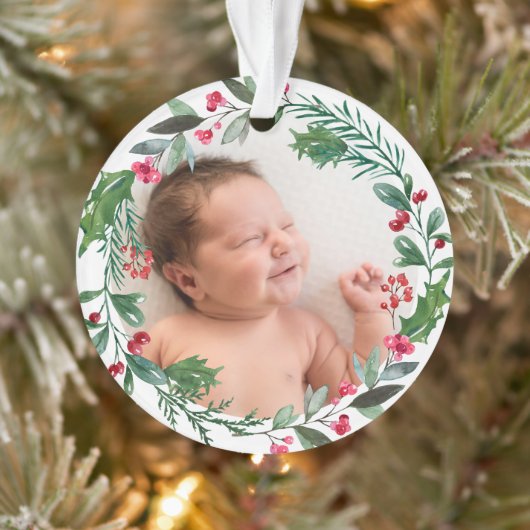 フェスティバルグリーンリーボタニカルリースホリデーフォト オーナメント (ツリー)