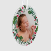 フェスティバルグリーンリーボタニカルリースホリデーフォト オーナメント (正面)