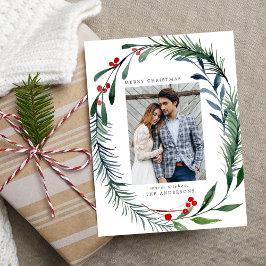 フェスティバルグリーンリー&ホリーベリーリース写真 シーズンポストカード