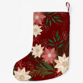 フェスティバルグリーンレッドイエローポインセティアホリデイ スモールクリスマスストッキング (裏面)