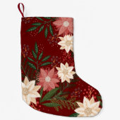 フェスティバルグリーンレッドイエローポインセティアホリデイ スモールクリスマスストッキング (正面)