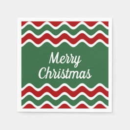 フェスティバルグリーンレッドストライプクリスマスメリークリスマス スタンダードカクテルナプキン