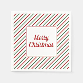 フェスティバルグリーンレッドストライプクリスマス スタンダードカクテルナプキン
